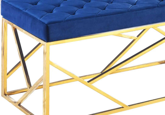 Banc design capitonné en bleu et doré | Zenvia