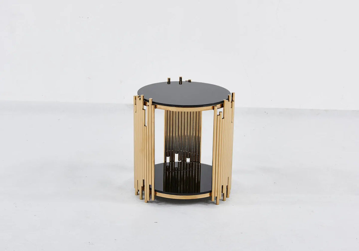 Bout de canapé design verre noir et métal doré | Zalys