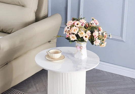 Bout de canapé en céramique effet marbre blanc | Zyrox