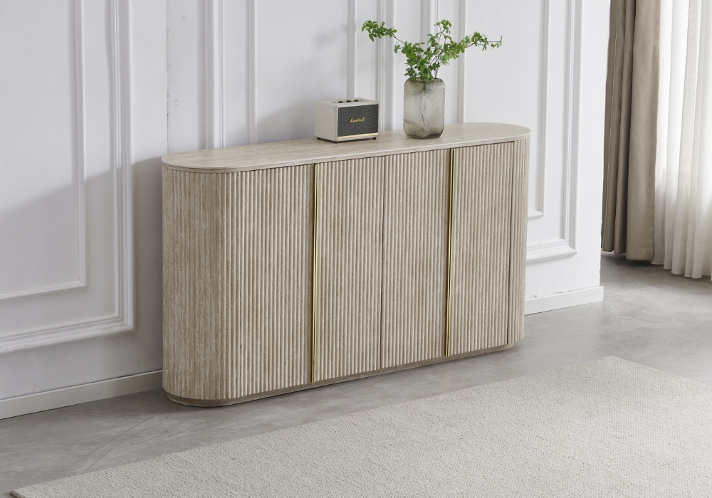 Buffet de rangement design ovale travertin cannelé | Zylo