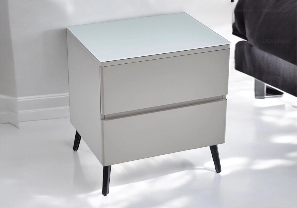Table de chevet gris mat bois et pied noir | Vexis
