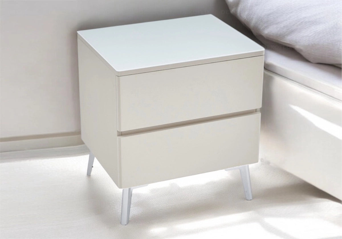 Table de chevet bois mat taupe et pied argent | Vexis