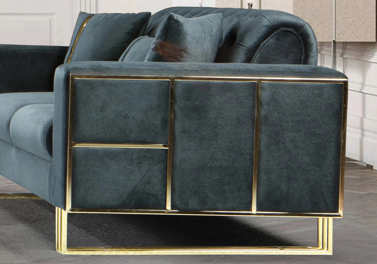 Canapé d'angle capitonné en velours anthracite | Ribella
