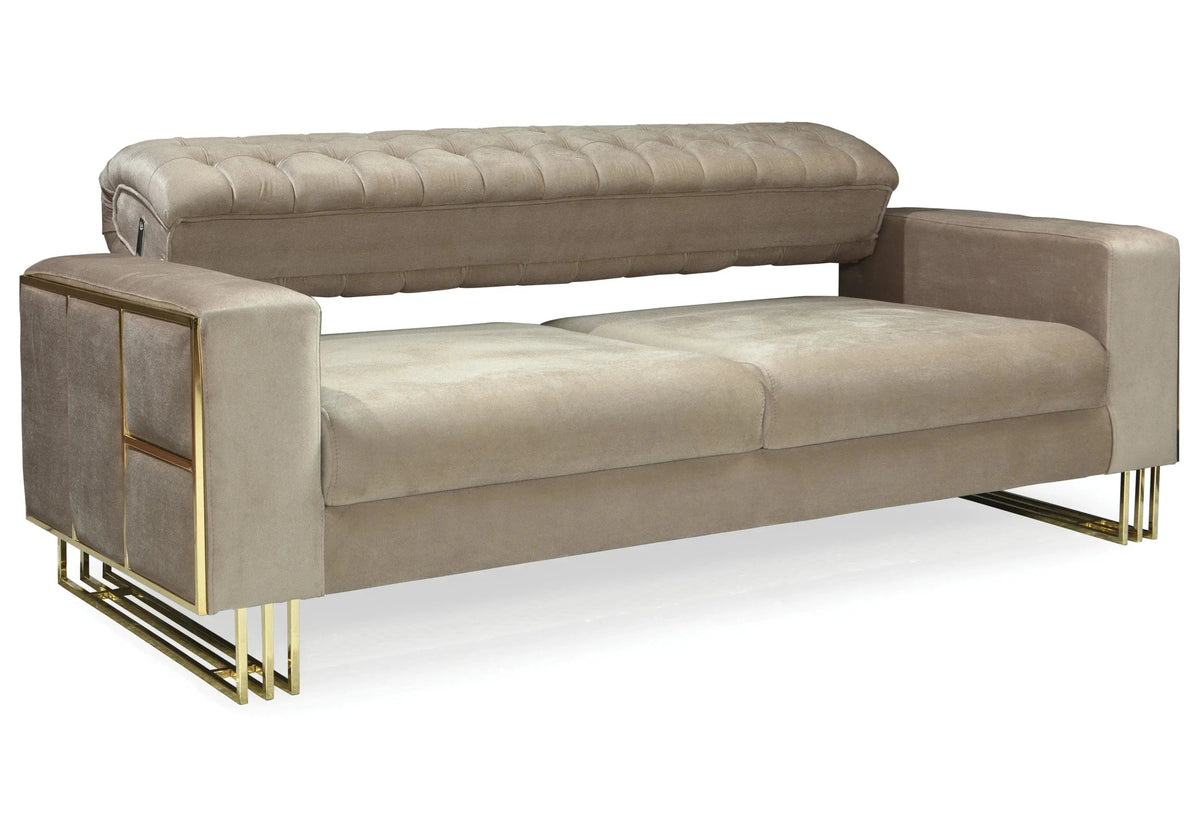 Canapé d'angle capitonné en velours beige | Ribella