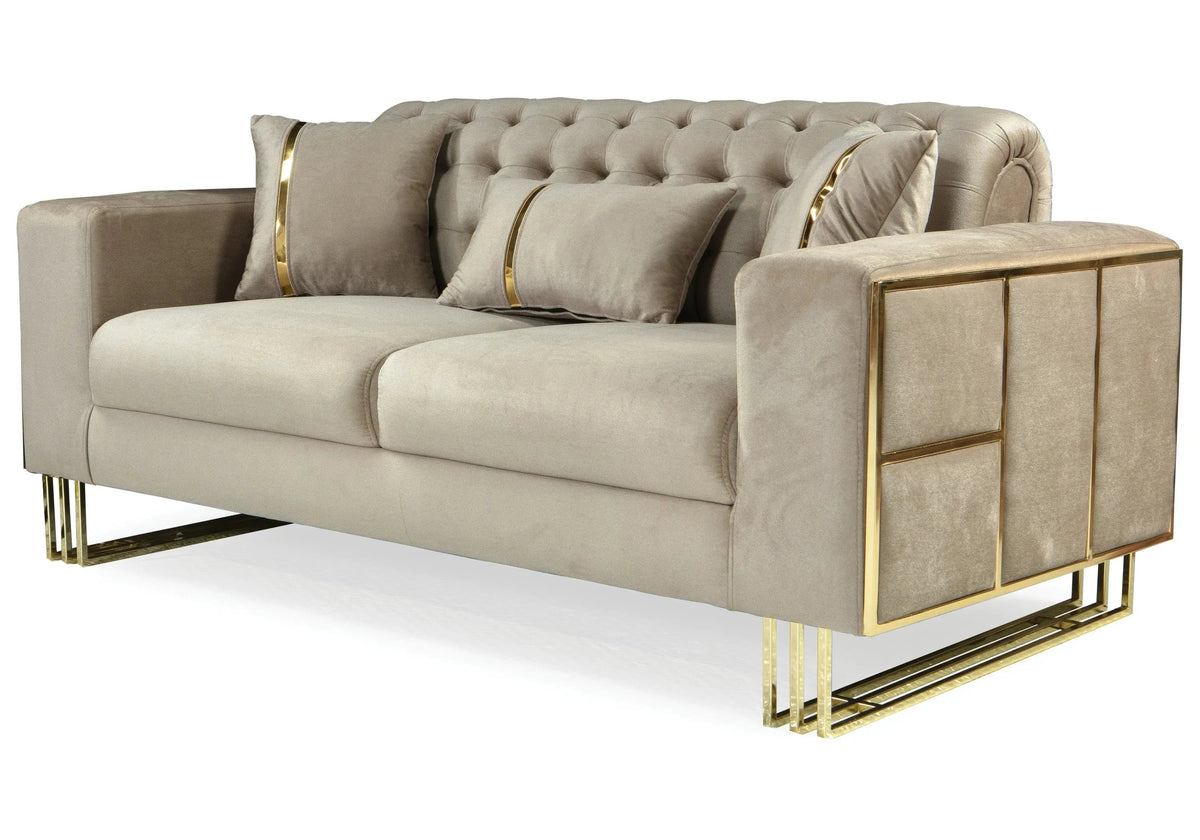 Canapé d'angle capitonné en velours beige | Ribella