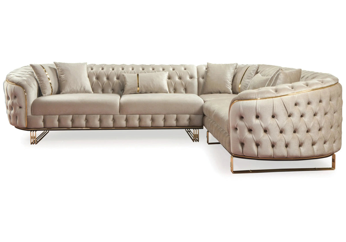 canape angle capitonne velours beige chesterfield paris - Vue 3 - KOORIS