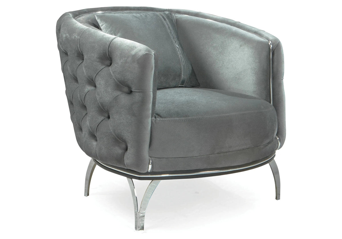 canape chesterfield velours gris argent paris - Vue 7 - KOORIS
