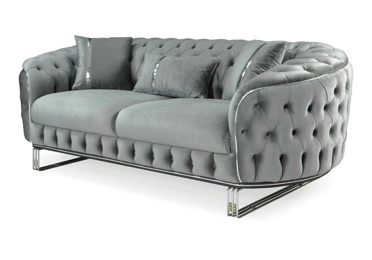 canape chesterfield velours gris argent paris - Vue 6 - KOORIS