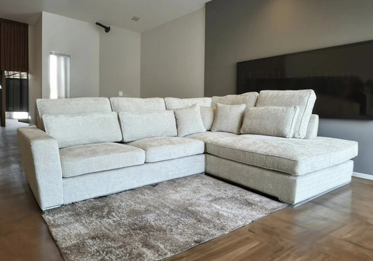 Grand canapé d'angle moderne tissu light gris | Kova