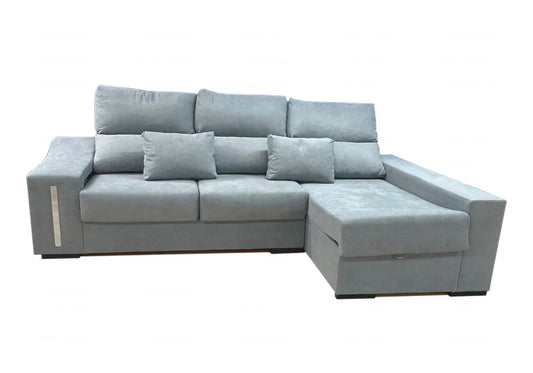 Petit canapé d'angle tissu gris avec poufs | Kalyx