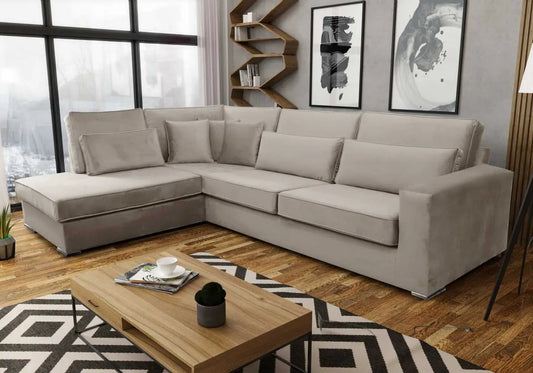 Grand canapé d'angle modulable en beige | Kroma