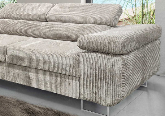 Canapé d'angle convertible velours côtelé beige | Aven