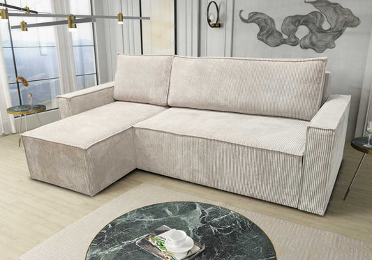 Canapé d'angle moderne velours côtelé écru | Orix