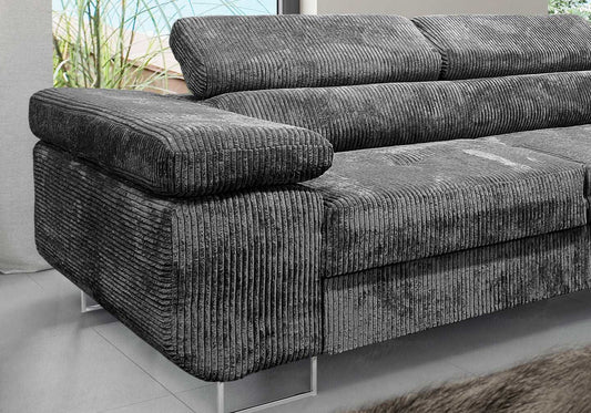 Canapé d'angle convertible velours côtelé gris | Aven