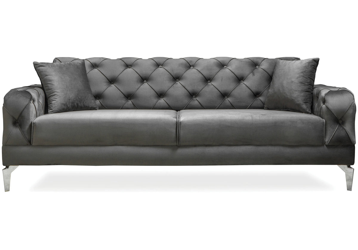 canape chesterfield velours gris argent ella - Vue 3 - KOORIS