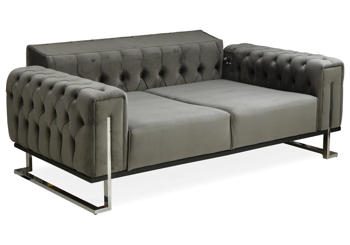 canape chesterfield capitonne velours gris inci - Vue 4 - KOORIS