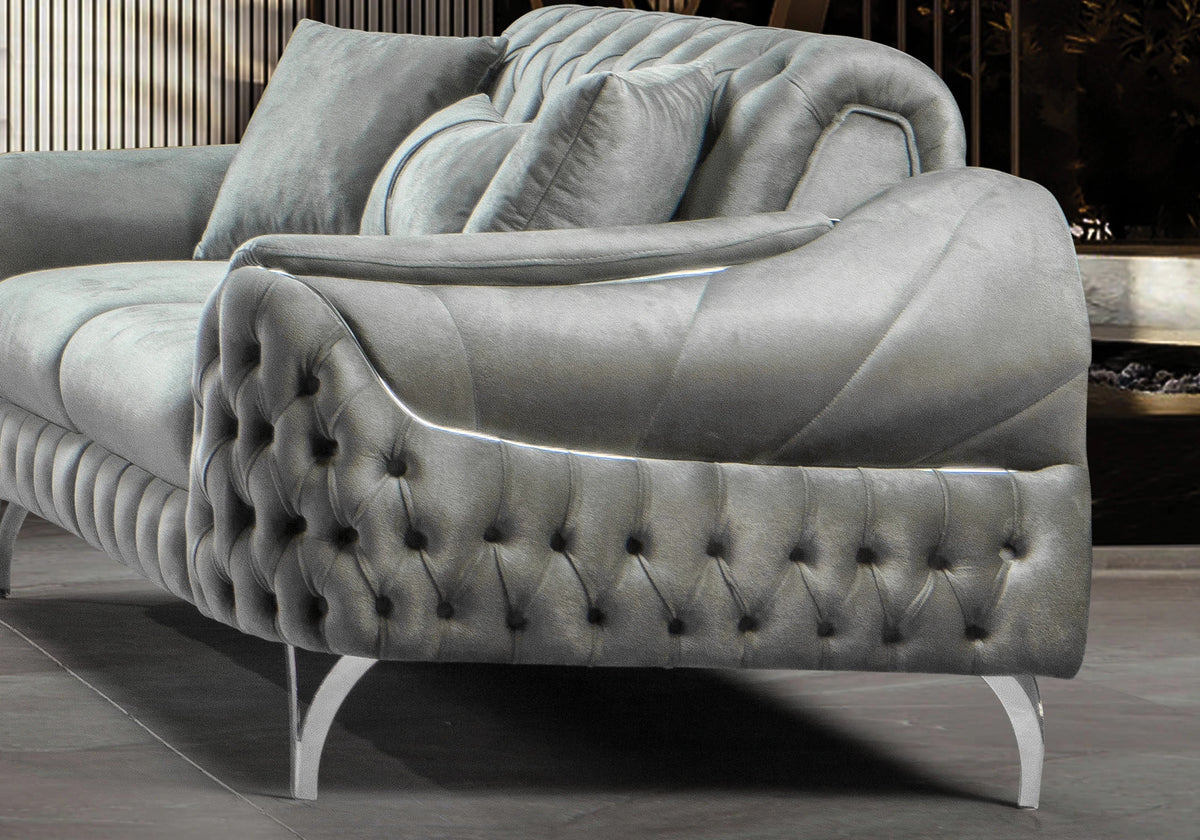 canape capitonne velours gris argent bella - Vue 7 - KOORIS