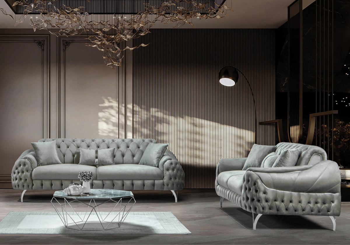 canape capitonne velours gris argent bella - Vue 9 - KOORIS