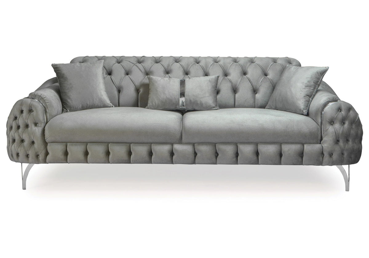 canape capitonne velours gris argent bella - Vue 3 - KOORIS
