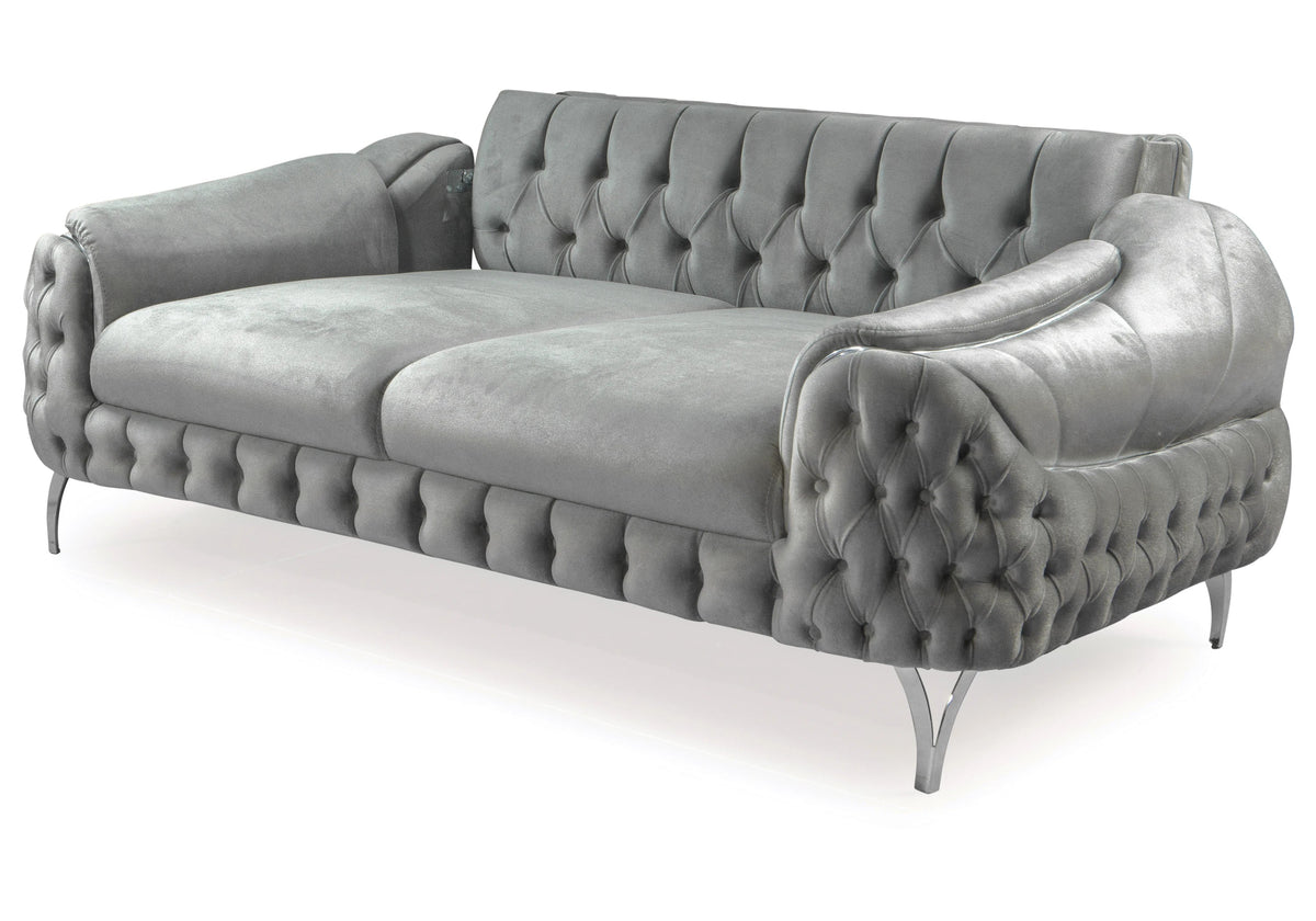 canape capitonne velours gris argent bella - Vue 4 - KOORIS