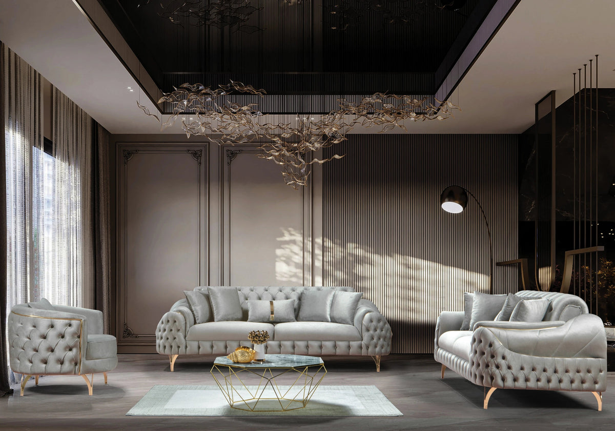 canape turc capitonne velours gris dore bella - Vue 2 - KOORIS