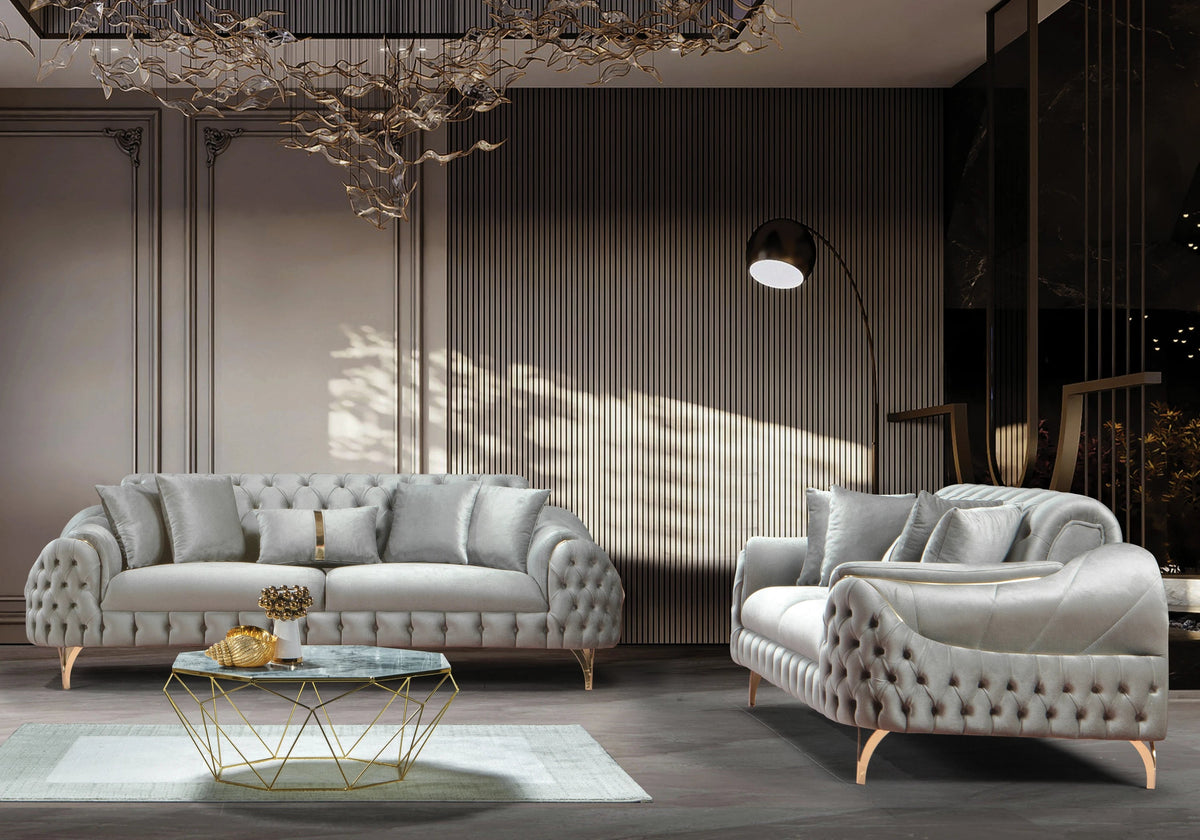canape turc capitonne velours gris dore bella - Vue 9 - KOORIS
