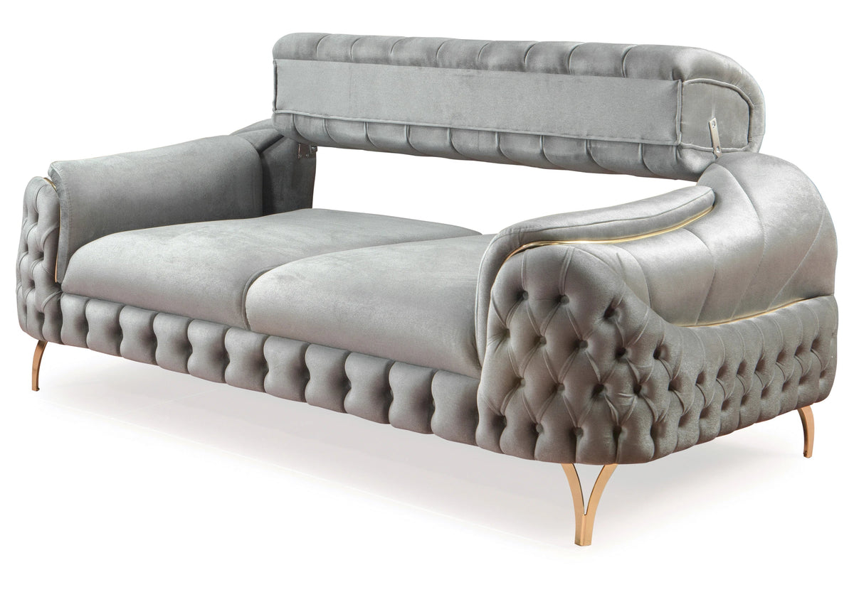 canape turc capitonne velours gris dore bella - Vue 4 - KOORIS