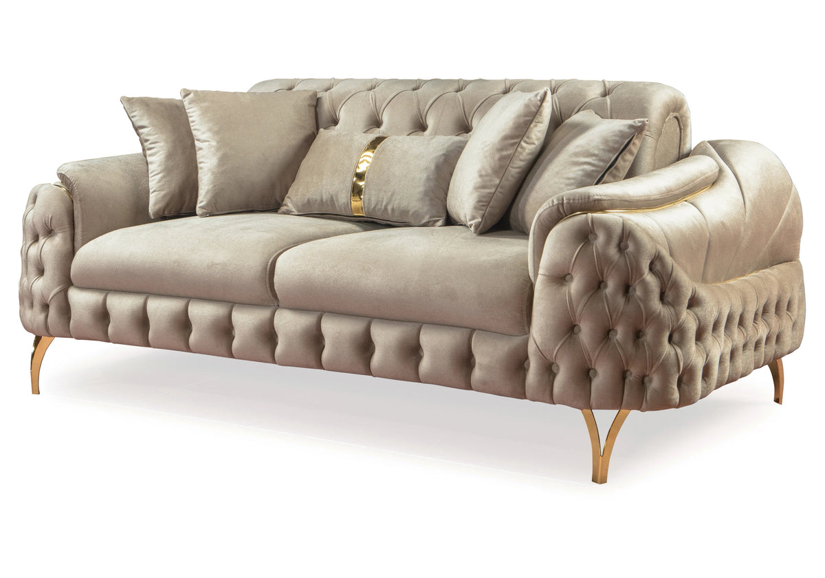 canape capitonne velours beige dore bella - Vue 4 - KOORIS