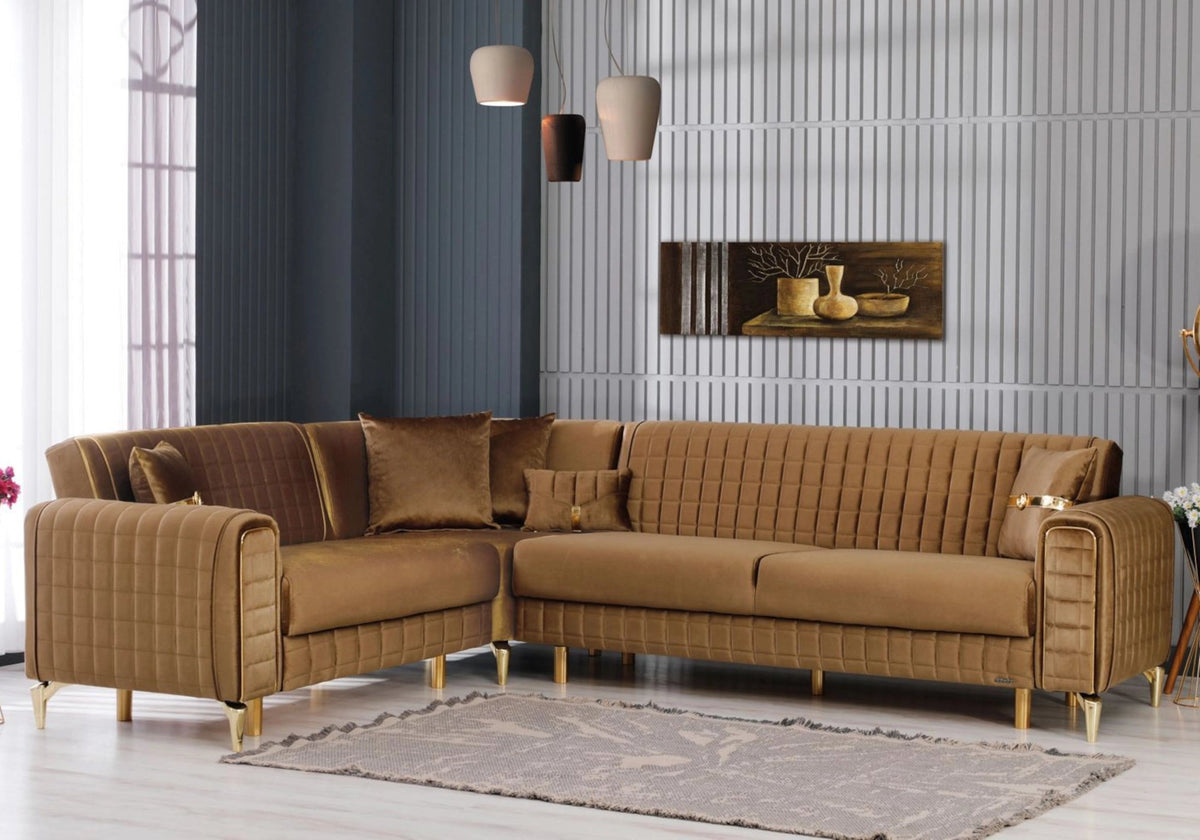 canape angle velours camel convertible coffre atlas - Vue 3 - KOORIS