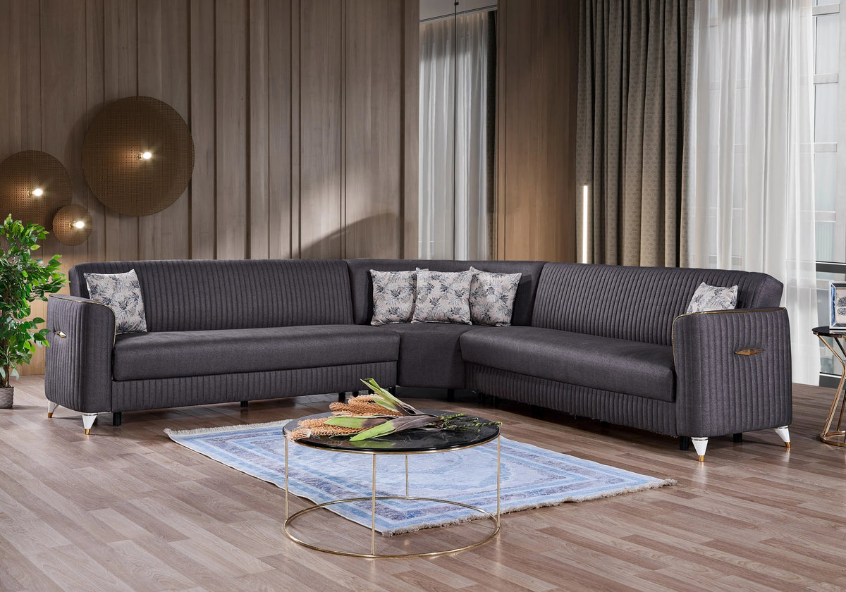 canape angle velours gris lit coffre zebra - Vue 1 - KOORIS