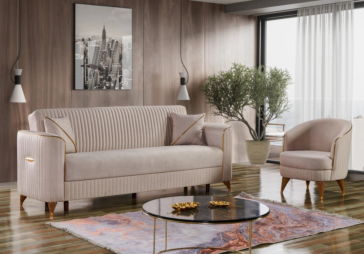 ensemble canapes 321 beige lit coffre zebra - Vue 1 - KOORIS