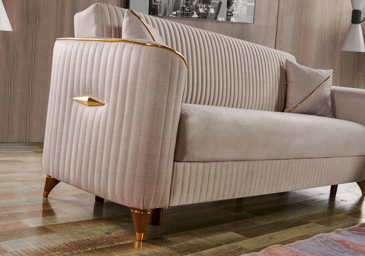 ensemble canapes 321 beige lit coffre zebra - Vue 2 - KOORIS