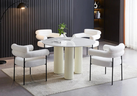 Fauteuil de table tissu bouclé blanc pieds noirs | Kove