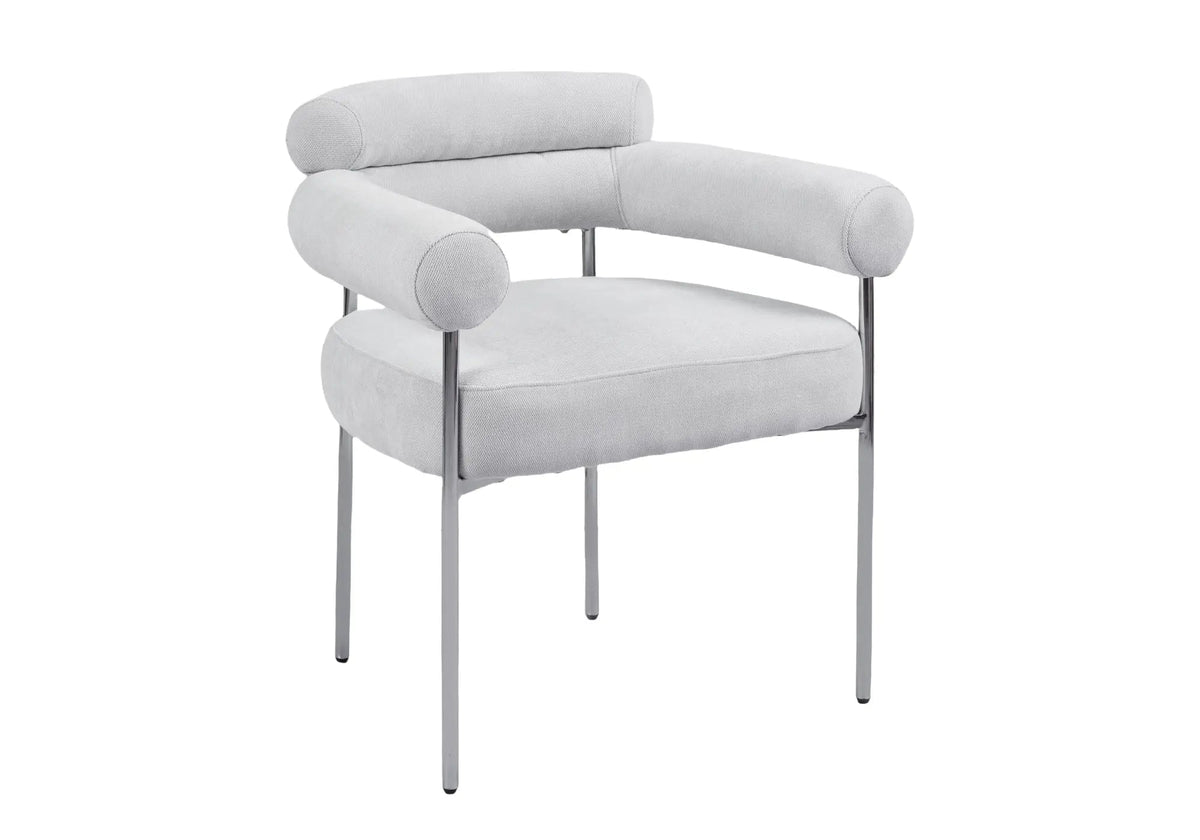 Fauteuil de table bouclé gris avec pieds argentés | Kove