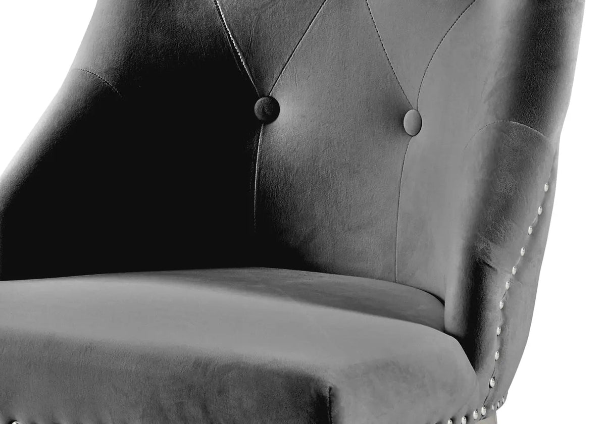 Table marbre noir et chaises capitonnées argent | Halo