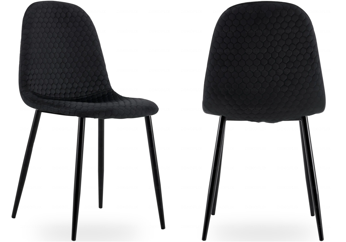 Lot de 6 chaises scandinaves velours alvéolé noir | Sixo