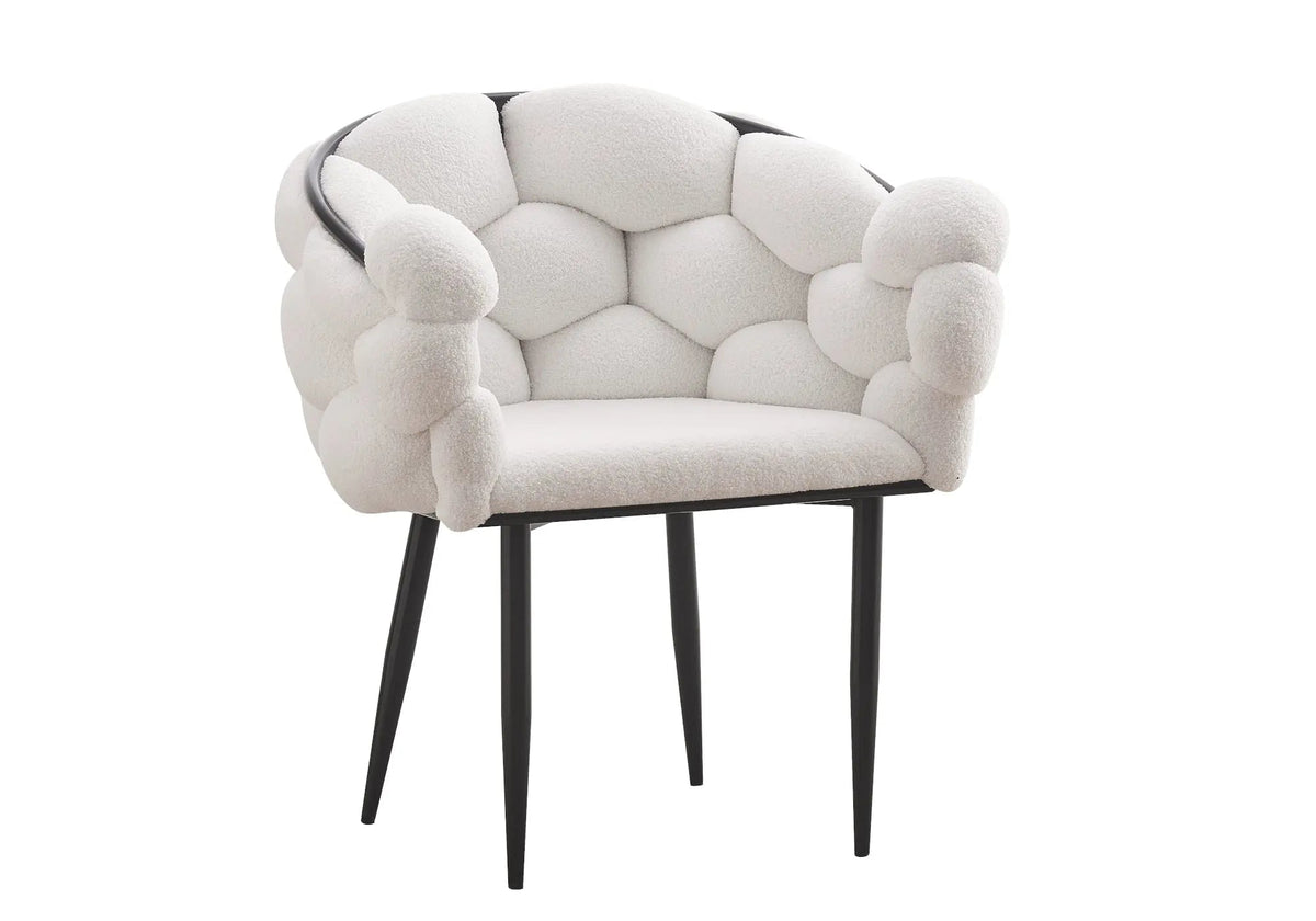 Fauteuil de table tweed blanc pieds noirs x2 | Stratos