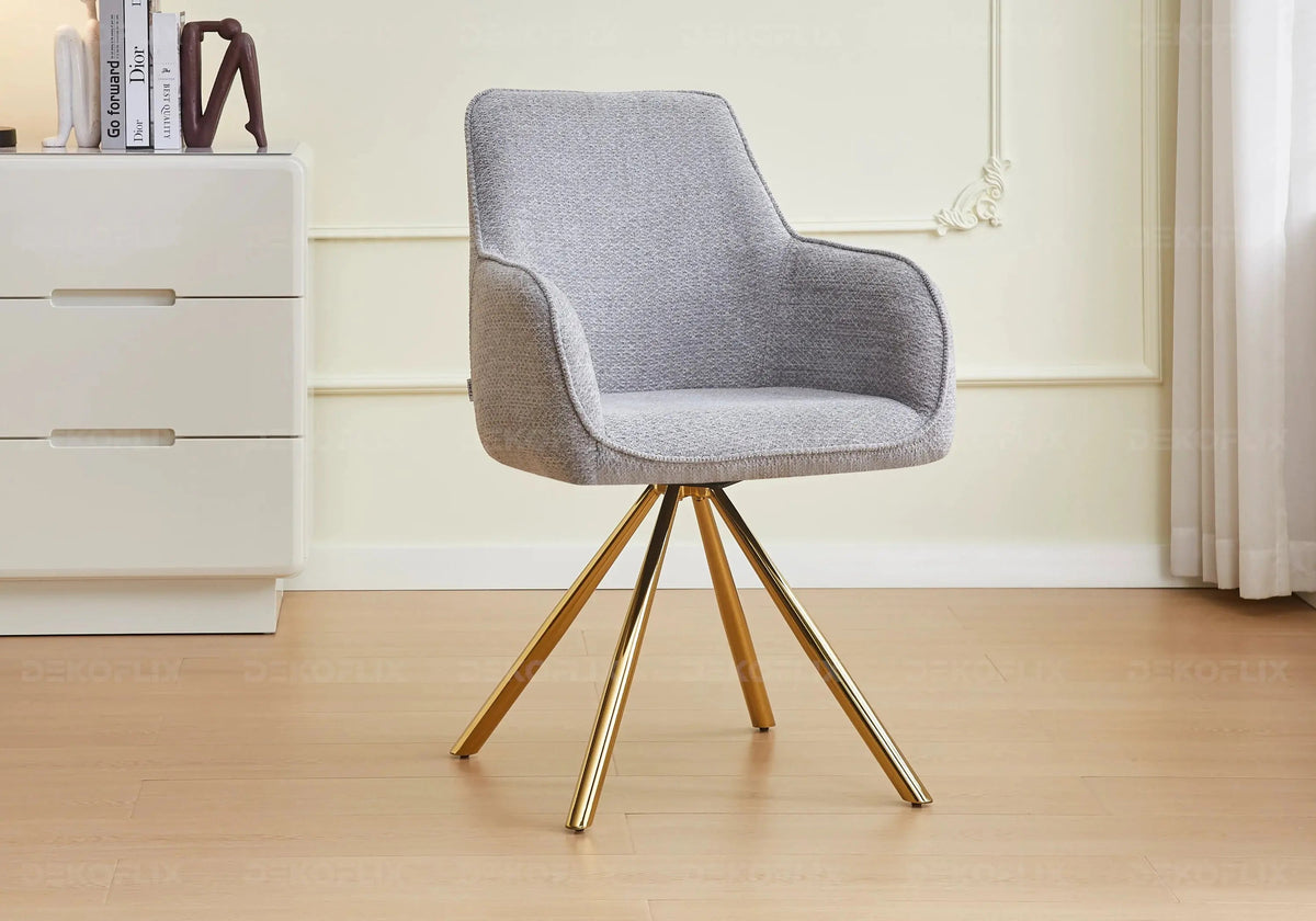 Fauteuils de table bouclés gris pieds dorés x2 | Solix
