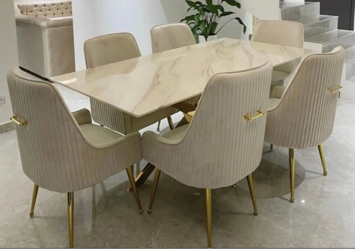 Lot de 2 fauteuils de table beige et doré | Kaelo