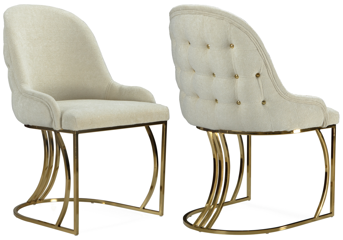 fauteuils table tissu beige capitonnes dores sara x2 - Vue 1 - KOORIS