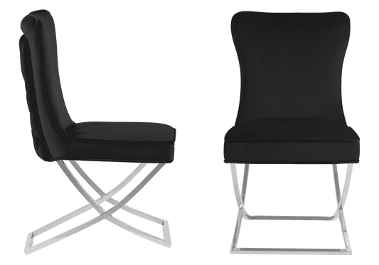 Lot de 2 chaises capitonnées noir et argent | Korva