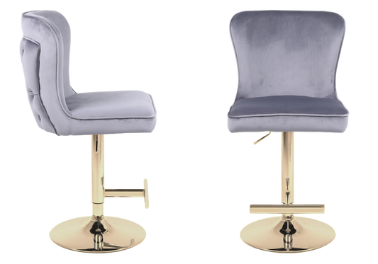Chaises de bar capitonnées gris et doré x2 | Korva