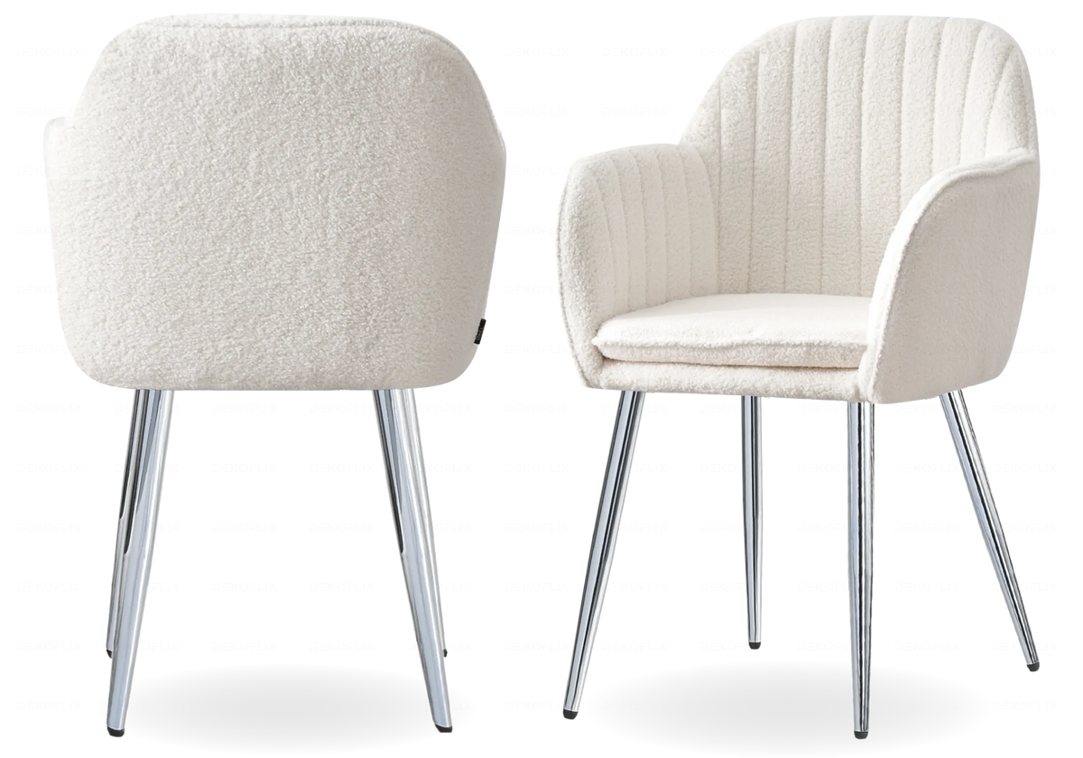 Lot de 2 chaises en bouclette blanche et argent | Nexo