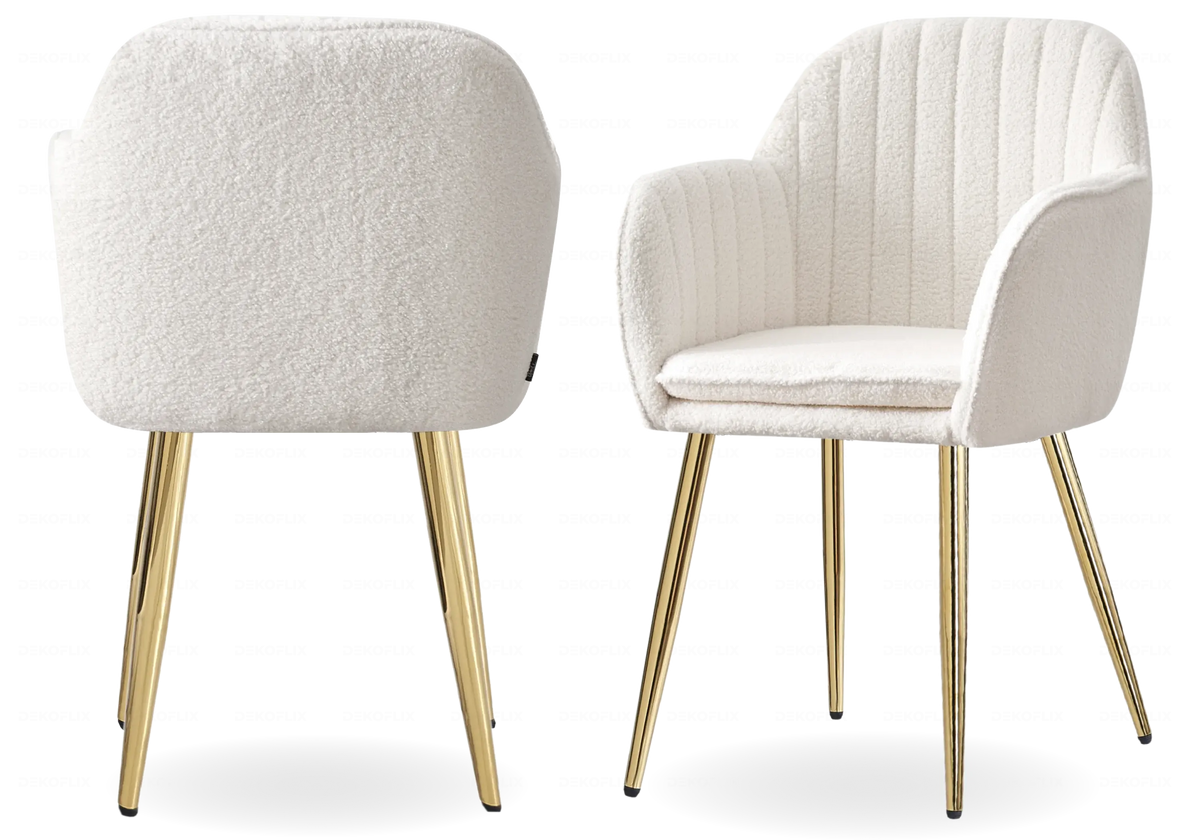 Lot de 2 chaises bouclette blanche et acier doré | Nexo
