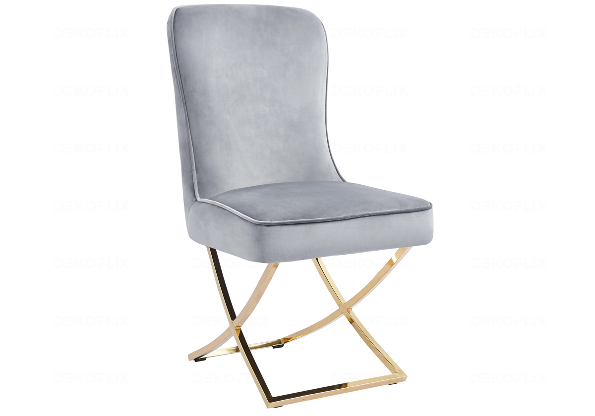 2 chaises gris et pieds dorés avec anneau | Zenix