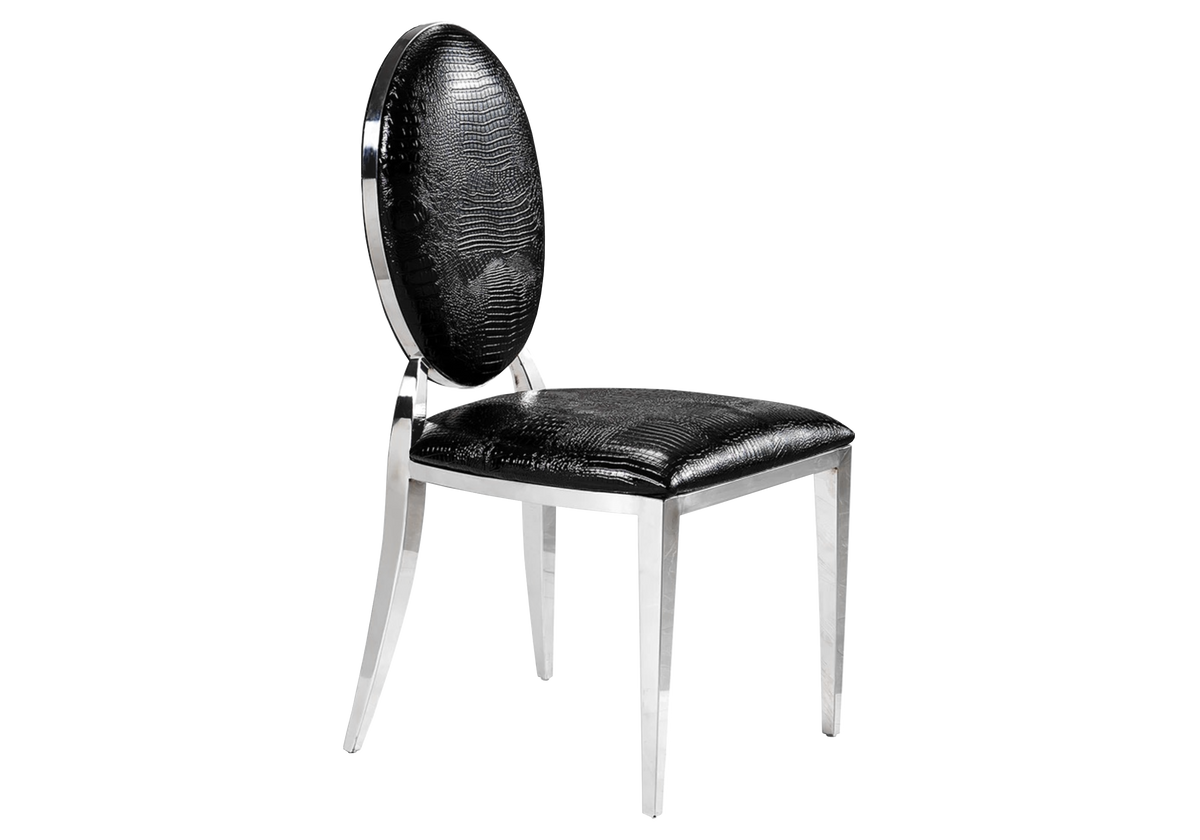 Lot de 4 chaises médaillon croco noir et argent | Iris