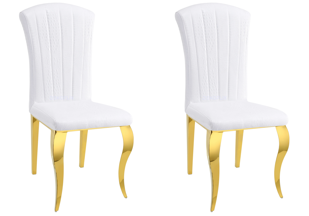 Lot de 6 chaises simili-cuir croco blanc et pieds or | Zyra