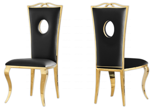 4 chaises médaillon baroque dorées simili noir | Kivo