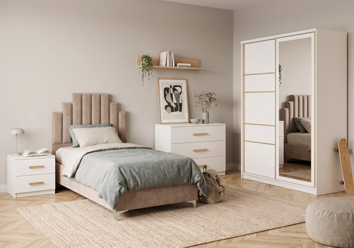 Chambre enfant lit coffre armoire 160 beige | Polo