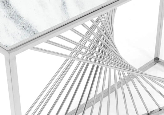 Console design acier argenté et marbre blanc | Cael